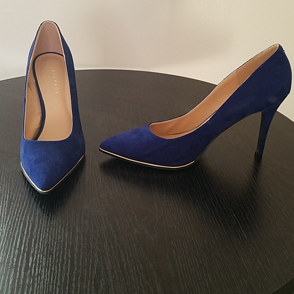 Blue suede heels